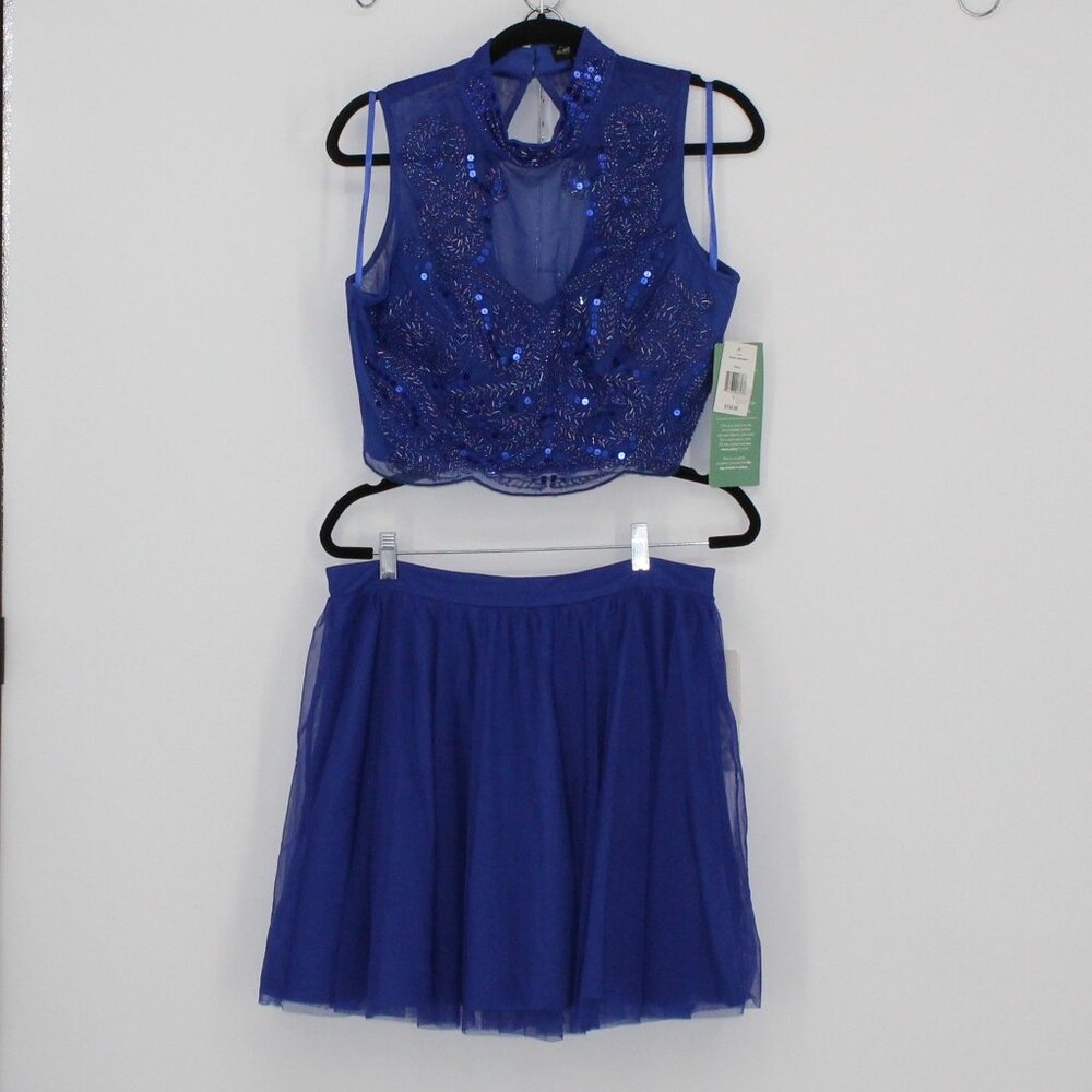 Love Reign Royal Blue Embellished Two-Piece Skirt Set